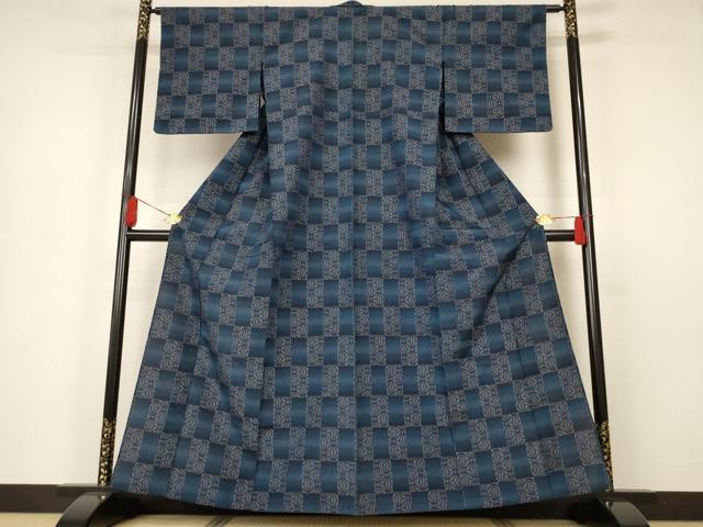 平和屋着物▽上質な紬 単衣 市松文様 正絹 逸品 AAAS3088iu