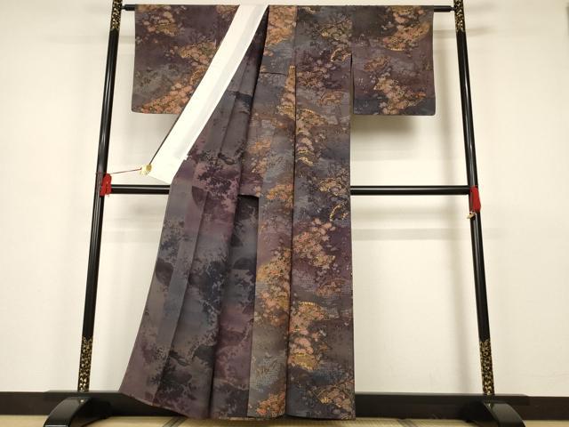 平和屋着物▽上質な小紋 単衣 地紙重ね流水草花文 暈し染め 金彩 小田急百貨店扱い 正絹 逸品 AAAS3089iu
