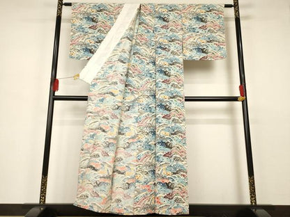 平和屋着物▽上質な小紋 単衣 型染め 立波文 正絹 逸品 未使用 AAAS3091iu
