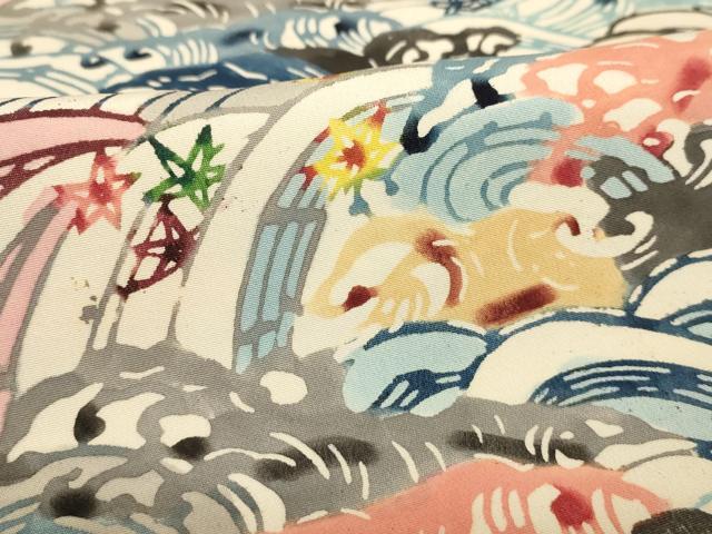平和屋着物▽上質な小紋 単衣 型染め 立波文 正絹 逸品 未使用 AAAS3091iu