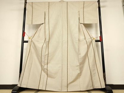 平和屋着物▽上質な紬 単衣 縞 正絹 逸品 AAAS3099iu