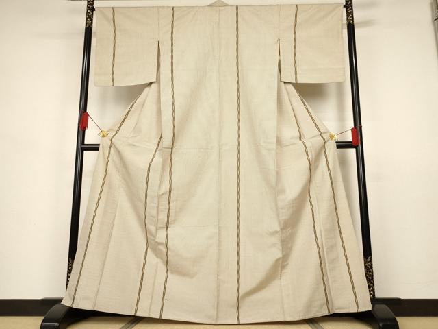 平和屋着物▽上質な紬 単衣 縞 正絹 逸品 AAAS3099iu