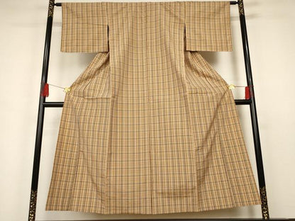 平和屋着物▽上質な紬 単衣 格子 正絹 逸品 AAAS3101iu