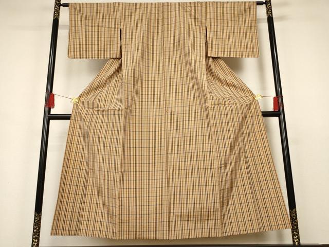平和屋着物▽上質な紬 単衣 格子 正絹 逸品 AAAS3101iu