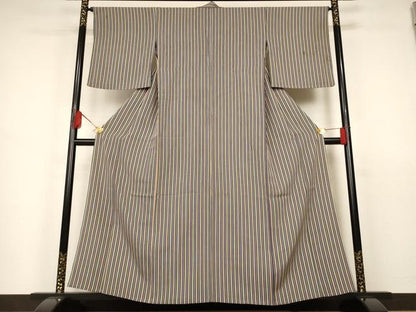 平和屋着物▽上質な小紋 単衣 縞 正絹 逸品 AAAS3108iu