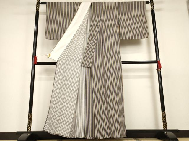 平和屋着物▽上質な小紋 単衣 縞 正絹 逸品 AAAS3108iu