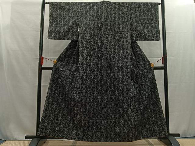 間道格子 真綿紬 風合い良い品 黒地 正絹 AK-6710（吉野間道 帯