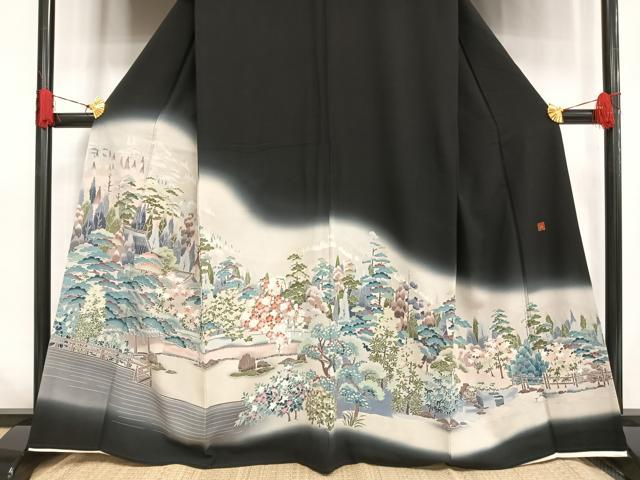 平和屋着物■豪華黒留袖　作家物　風景文　暈し染め　正絹　逸品　AAAS3869es