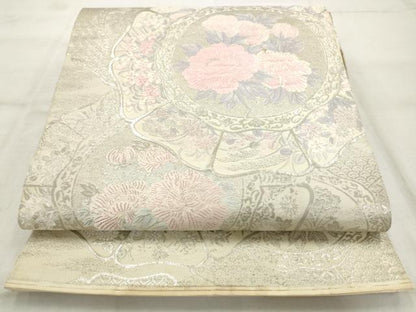平和屋着物◎六通柄袋帯 唐織 花丸文 銀糸 正絹 逸品 AAAS3888hg