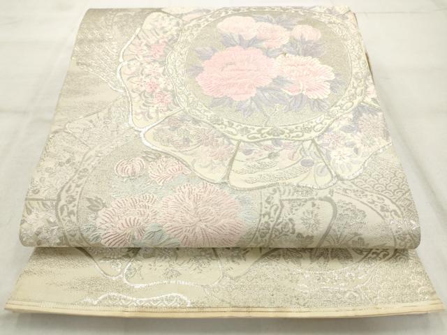 平和屋着物◎六通柄袋帯 唐織 花丸文 銀糸 正絹 逸品 AAAS3888hg