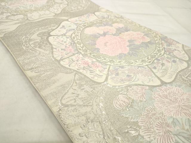 平和屋着物◎六通柄袋帯 唐織 花丸文 銀糸 正絹 逸品 AAAS3888hg
