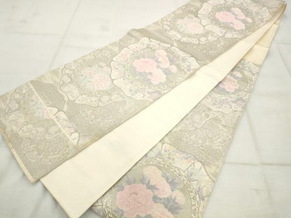 平和屋着物◎六通柄袋帯 唐織 花丸文 銀糸 正絹 逸品 AAAS3888hg