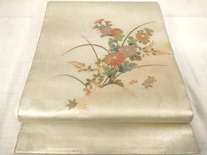 平和屋着物◎太鼓柄袋帯　螺鈿　草花文　金彩　金通し地　正絹　逸品　AAAS4361hg