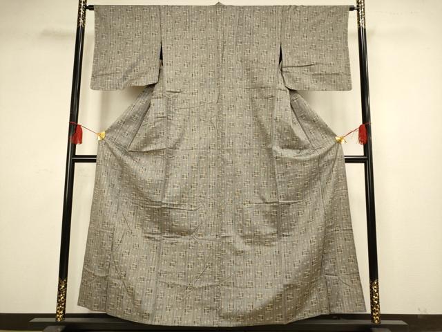 平和屋着物▽上質な紬　単衣　琉球絣文　正絹　逸品　AAAS4928fy