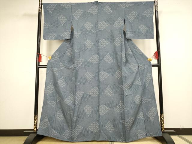 平和屋着物▽上質な小紋 単衣 切嵌花文 正絹 逸品 AAAS4929fy