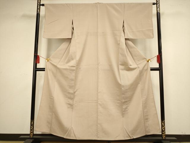 平和屋着物▽上質な色無地 単衣 白橡色 お召縮緬 正絹 逸品 AAAS4930fy