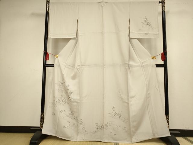 平和屋着物▽訪問着 単衣 流水草花文 正絹 逸品 未使用 AAAS4931fy
