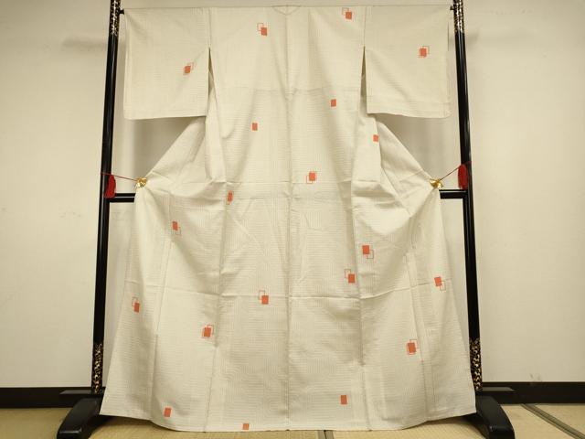 平和屋着物▽お召 単衣 色紙重ね文 正絹 逸品 AAAS4933fy