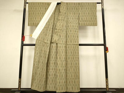平和屋着物▽上質な紬　単衣　絞り　横段文　正絹　逸品　AAAS4936fy