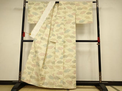 平和屋着物▽上質な紬 単衣 地紙扇面文 正絹 逸品 AAAS4937fy