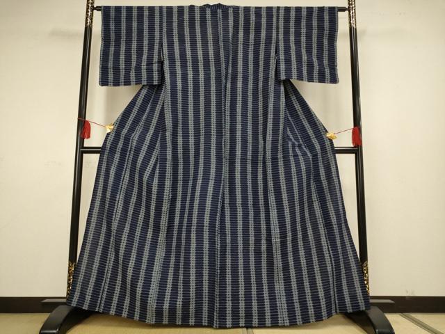 平和屋着物▽久留米絣　単衣　縞　綿　AAAS4940fy