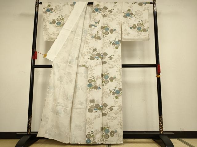 平和屋着物▽上質な小紋 単衣 草花文 金彩 正絹 逸品 AAAS4941fy