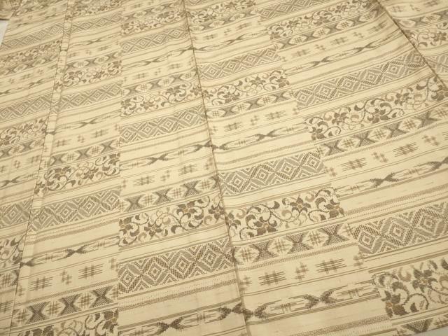 平和屋着物▽上質な紬 単衣 横段文 正絹 逸品 AAAS4942fy
