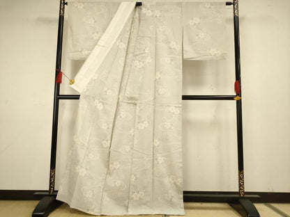 平和屋着物▽お召 単衣 草花文 正絹 逸品 AAAS4943fy