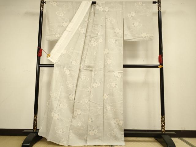 平和屋着物▽お召 単衣 草花文 正絹 逸品 AAAS4943fy