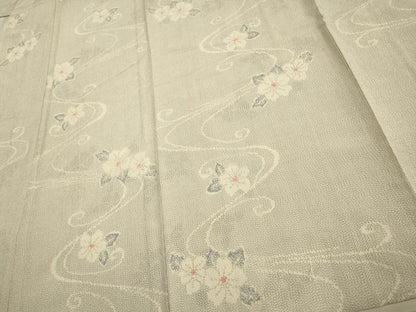 平和屋着物▽お召 単衣 草花文 正絹 逸品 AAAS4943fy