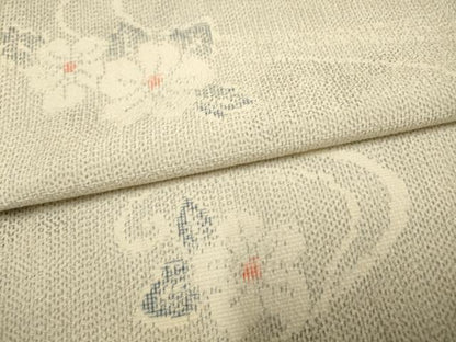 平和屋着物▽お召 単衣 草花文 正絹 逸品 AAAS4943fy