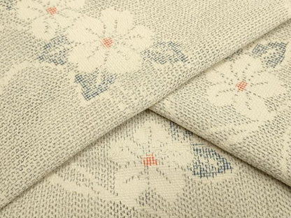 平和屋着物▽お召 単衣 草花文 正絹 逸品 AAAS4943fy