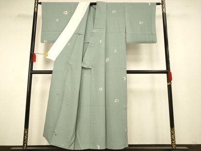 平和屋着物▽上質な小紋 単衣 草花文 正絹 逸品 AAAS4944fy