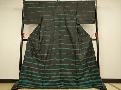平和屋着物▽付下げ 単衣 紬地 幾何学文 胴抜き仕立て 正絹 逸品 AAAS4945fy