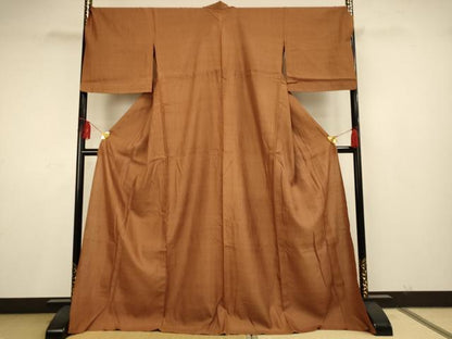 平和屋着物▽上質な紬 単衣 土色 ロング丈 正絹 逸品 AAAS4947fy