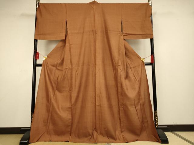 平和屋着物▽上質な紬 単衣 土色 ロング丈 正絹 逸品 AAAS4947fy
