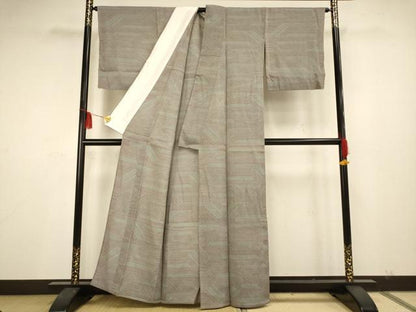 平和屋着物▽本塩沢 単衣 110亀甲 幾何学文 正絹 逸品 AAAS4948fy