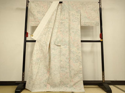 平和屋着物▽上質な小紋 単衣 紬地 辻が花 ロング丈 正絹 逸品 AAAS4952fy