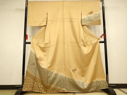 平和屋着物▽訪問着 単衣 刺繍 地紙花文 金彩 正絹 逸品 AAAS4953fy