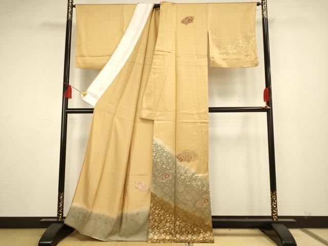 平和屋着物▽訪問着 単衣 刺繍 地紙花文 金彩 正絹 逸品 AAAS4953fy