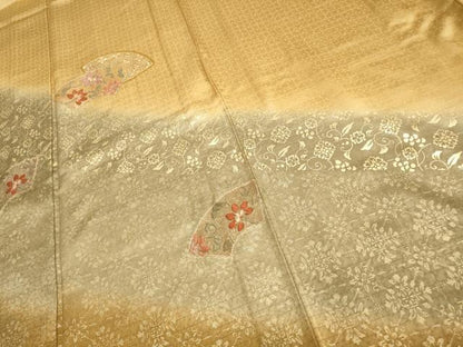 平和屋着物▽訪問着 単衣 刺繍 地紙花文 金彩 正絹 逸品 AAAS4953fy