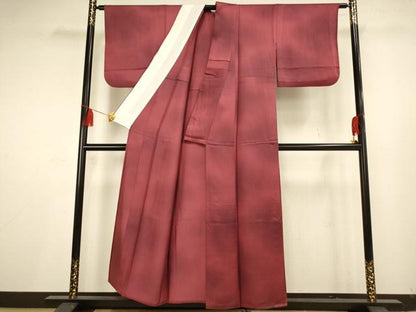 平和屋着物▽上質な色無地 単衣 檜垣地紋 葡萄茶色 正絹 逸品 AAAS4955fy