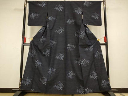 平和屋着物▽上質な紬 単衣 花鳥文 正絹 逸品 AAAS4956fy