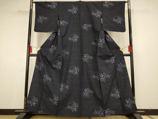平和屋着物▽上質な紬 単衣 花鳥文 正絹 逸品 AAAS4956fy