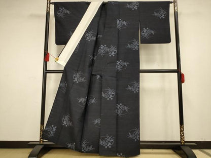 平和屋着物▽上質な紬 単衣 花鳥文 正絹 逸品 AAAS4956fy