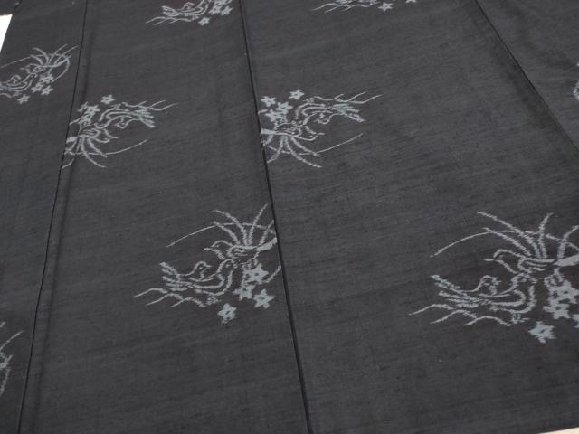平和屋着物▽上質な紬 単衣 花鳥文 正絹 逸品 AAAS4956fy
