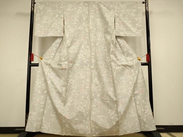 平和屋着物▽本場大島紬 単衣 白大島 120亀甲 唐草花文 正絹 逸品 AAAS4957fy