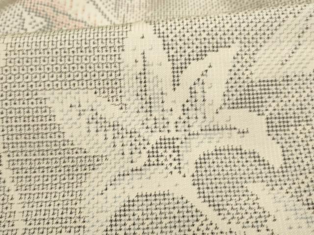 平和屋着物▽本場大島紬 単衣 白大島 120亀甲 唐草花文 正絹 逸品 AAAS4957fy