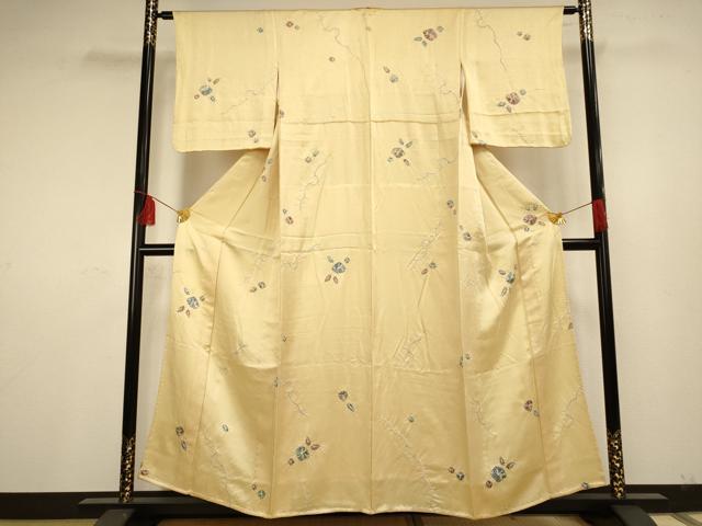 平和屋着物▽上質な小紋 単衣 絞り 舞花文 正絹 逸品 AAAS4960fy