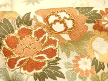 平和屋着物▽訪問着 単衣 駒刺繍 貝桶草花文 暈し染め 金彩 正絹 逸品 AAAS4962fy